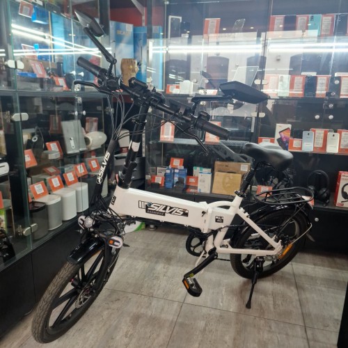 Bicicleta Electrica Pliabila Silvis 20, ES20SAMCY, Pearl White, 350 W, 7 Viteze Shimano, Full electric / Pedalare asistata, 25km/h, Baterie 10 4AH + Oglinzi retrovizoare + Semnalizare
