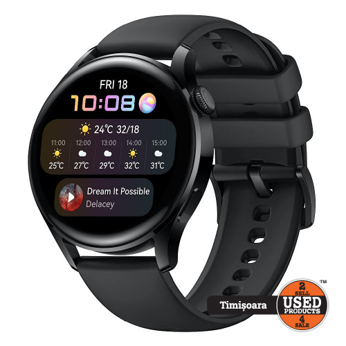 Smartwatch Huawei Watch 3, 46mm, 16 Gb, Display AMOLED HD 1.43 inch, NFC, GPS, Wi-Fi, LTE, GLL-AL04 Black
