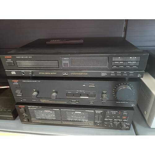Linie Audio LUXMAN, Amplificator Stereo LUXMAN LV-121, 2x75W, 8 Ohm + Dual Stereo Cassette Deck Manual LUXMAN K-110W, HX Pro + Compact Disc Player LUXMAN DZ-121, Optical Digital Output, Telecomanda, Negru
