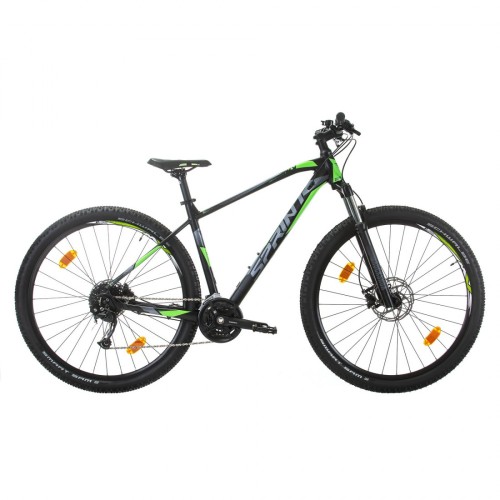 Bicicleta MTB Sprin Apolon, Cadru Aluminiu S/M, Suspensie Rockshox Judy, Roti 27.5 inch, Anvelope Schwalbe Smart Sam, Schimbator Shimano Alvio 27 viteze, Frana fata/spate pe disc, Negru/Verde Mat
