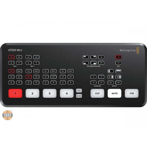 BlackmagicDesign ATEM MINI, Switch HDMI pentru Streaming, Iesire Webcam, 4 Intrari HDMI, 2 Intrari microfon 3.5mm, Ethernet, USB-C
