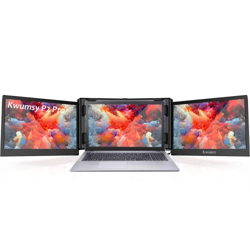 Monitor portabil Tri-Screen Kwumsy P2S, 12 inch, 1080p 60Hz, USB Type-C, Negru