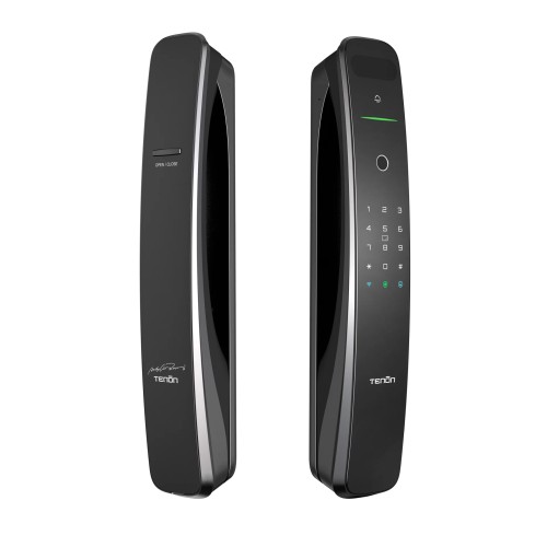 Incuietoare Inteligenta Pentru Usi De Exterior Tenon A9X, Recunoastere Faciala, Amprenta, Bluetooth, Nfc, Wi-Fi Support, Wireless Control, Parola, Card, Cheie, 100 Utilizatori, Ecran Tactil, Automatizat Complet, Alimentare Cu 8 Baterii, Led, Negru
