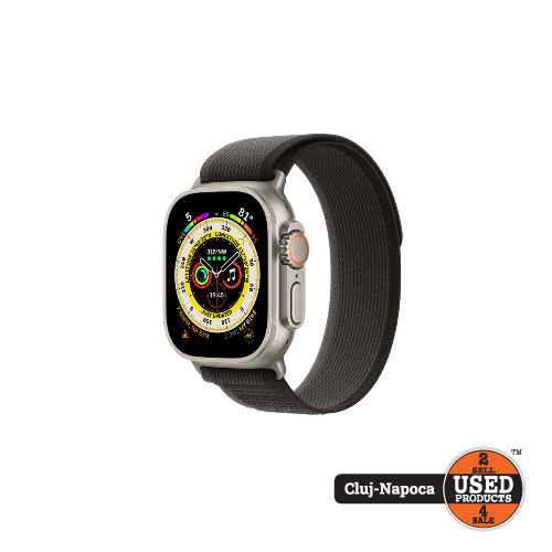 Apple Watch Ultra, 49mm, Titanium Case, Black/Gray Trail Loop, GPS, Cellular, A2684
