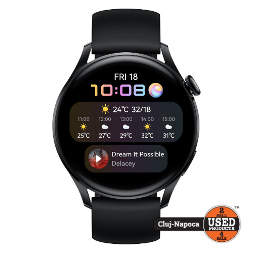 Smartwatch Huawei Watch 3, 46mm, 16 Gb, Display AMOLED HD 1.43 inch, NFC, GPS, Wi-Fi, LTE, GLL-AL04, Black
