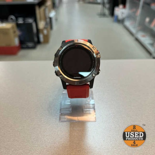 Smartwatch Garmin Fenix 5X Sapphire Edition, 51mm, GPS, Multisport, Slate Gray, Red Belt