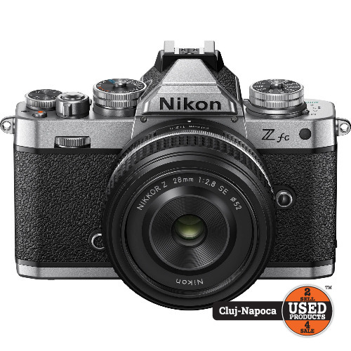 Aparat foto Mirrorless Nikon Z fc, 20.9MP, 4K, Obiectiv Nikkor Z 28mm, 1:2.8 SE, Negru Argintiu