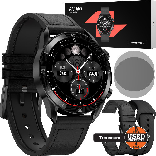 Ceas smartwatch barbati, Qualtec by Koppel®, ecran AMOLED 1.43", rezolutie 466x466, fitness, sport, apel Bluetooth 5.3, incarcare wireless
