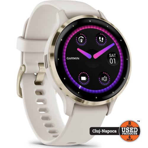 Smartwatch Garmin Venu 3S, Display OLED 30mm, GPS, Bluetooth, Wi-Fi, Android/iOS, Polimer ranforsat, Bratara Ivory silicon, Soft Gold Smartwatch Garmin Venu 3S, Display OLED 30mm, GPS, Bluetooth, Wi-Fi, Android/iOS, Polimer ranforsat, Bratara Ivory silicon, Soft Gold