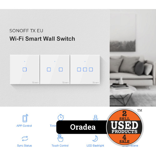 Intrerupator Smart cu Touch Sonoff T2EU TX 2 Canale, Wi-Fi + RF 433, Control de pe mobil
 Intrerupator Smart cu Touch Sonoff T2EU TX 2 Canale, Wi-Fi + RF 433, Control de pe mobil