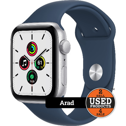 Apple Watch SE 44mm, Silver Aluminium Case, Blue Sport Band, GPS, Cellular, A2356