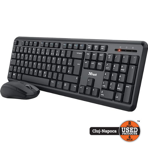 Kit wireless Tastatura si Mouse Trust ODY II, Silent Click, 1600 dpi, Mouse Ambidextru, Black