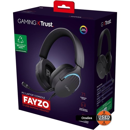 Casti gaming Trust GXT 490 FAYZO, Surround 7.1, Cu fir, Microfon, RGB, USB-A, pentru PC, PS4, PS5