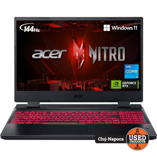Laptop Gaming Acer Nitro 5 AN515-58-71ND, Display 15.6 inch FHD, 144 Hz, Intel Core i7-12700H, 16 Gb RAM 3200 MHz, 2x SSD 512 Gb, nVidia GeForce RTX 3070 Ti 8 Gb, Wi-Fi 6, Thunderbolt, HDMI, Ethernet, Jack 3.5mm, Black