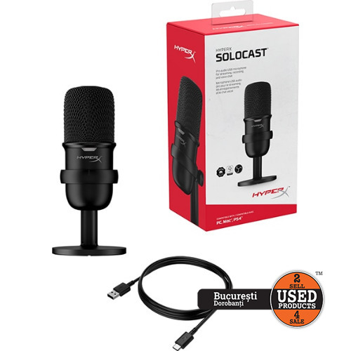 Microfon cu fir HyperX SoloCast, Cardioid, USB, Negru, pentru PC, Mac, PS4
