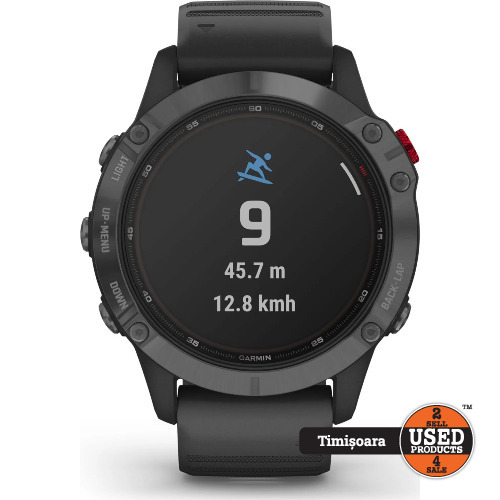 Ceas smartwatch Garmin Fenix 6, Solar Silver/Black Band GPS, 47 MM
