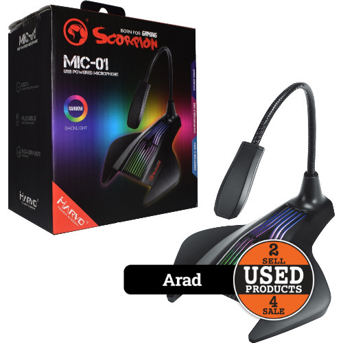 Microfon gaming Marvo MIC-01, iluminare fundal RGB, negru Microfon gaming Marvo MIC-01, iluminare fundal RGB, negru