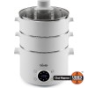 Aparat de Gatit cu Aburi Biovita STEAM-6L, 1000W, 2 Nivele, Capacitate 6L, Oprire automata, Temporizator, Control temperatura, Mentinere la cald, Inox