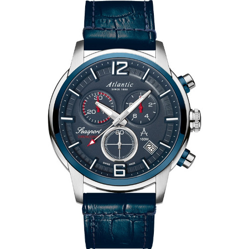 Ceas Barbatesc Altantic Seasport 87461, Analog, Cronograf, 46 mm, Cristal Safir, WR 100 m, Albastru
