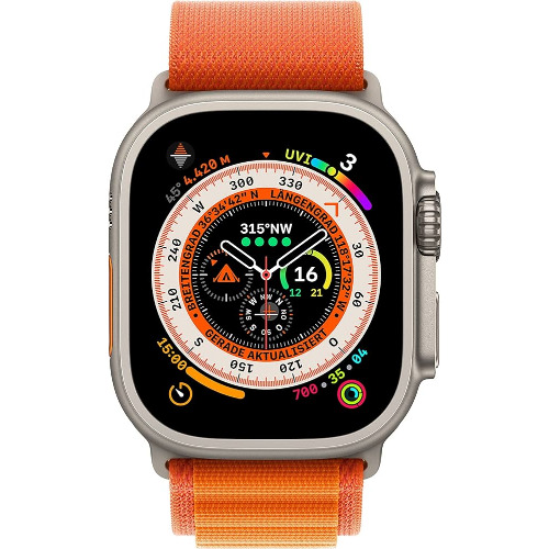 Apple Watch Ultra, 49mm, Titanium Case, Orange Alpine Loop, GPS, Cellular, A2684