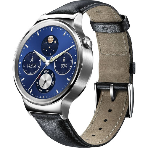 Smartwatch Huawei Watch W1, 42mm, 1.4 inch AMOLED, Stainless Steel, Black Leather Strap
