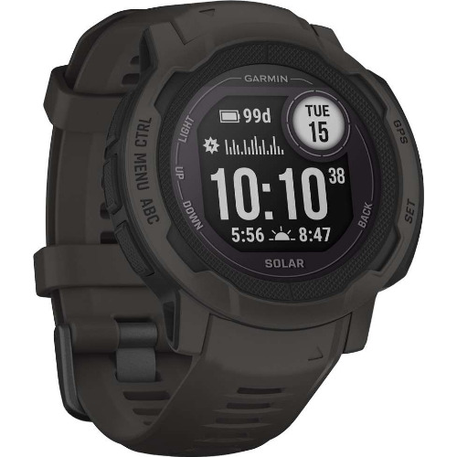 Smartwatch Garmin Instinct 2 Solar, Rugged, Grafit, 45mm, Bluetooth, Polimer ranforsat, Bratara silicon, 10 ATM, Alerta puls, iOS, Android
