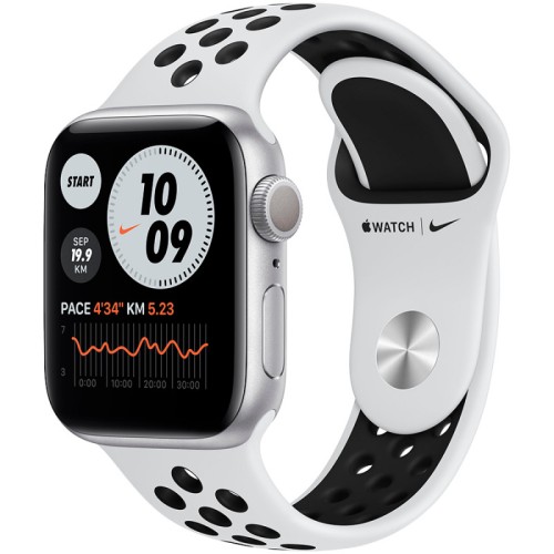 Apple Watch Series 6 40 mm A2291, GPS, Silver Aluminum Case, Pure Platinum Black Nike Sport Band
