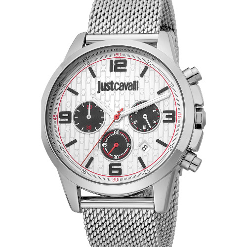 Ceas barbatesc JUST CAVALLI JC1G175M0045, Cronograf, 42mm, Quart, Otel inoxidabil, Analog, 3 ATM, Argintiu