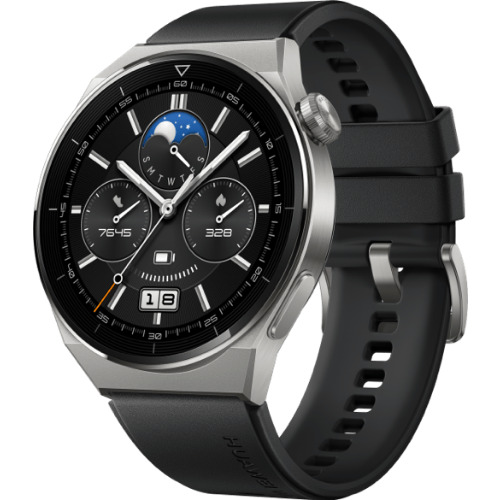 Smartwatch HUAWEI Watch GT3 Pro Titanium, 46mm, ODN-B19, 5ATM, Titanium Case, Black Fluoroelastomer Strap
