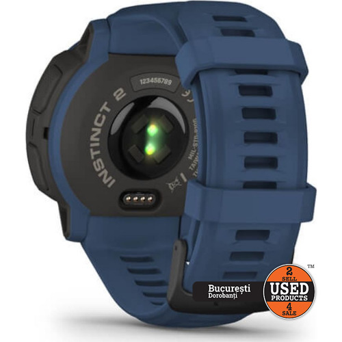 Smartwatch Garmin Instinct 2 Solar, Rugged, Albastru, 45mm, Bluetooth, Polimer ranforsat, Bratara silicon, 10 ATM, Alerta puls, iOS, Android

