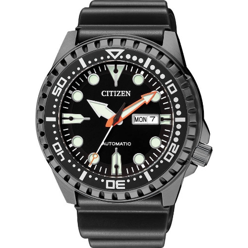 Ceas barbatesc Citizen Mechanical Gent NH8385-11E, 46mm, Automatic, Otel inoxidabil, Curea silicon, 10 ATM, Analog, Negru