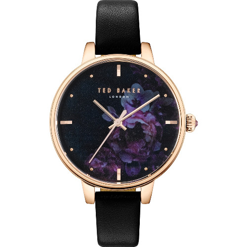 Ceas Dama Ted Baker, Analog, 36 mm, Quartz, 3 ATM, Motive florale, Auriu rose/Negru
