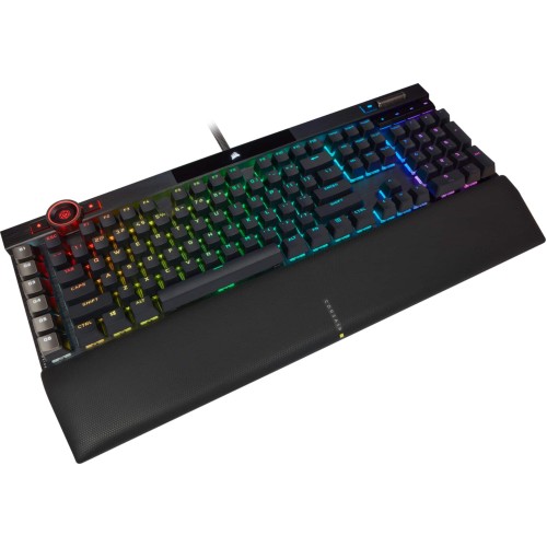 Tastatura mecanica gaming Corsair K100, iluminare RGB, switch optic-mecanic Corsair OPX Rapidfire, taste macro si multimedia, cadru aluminiu, Negru
