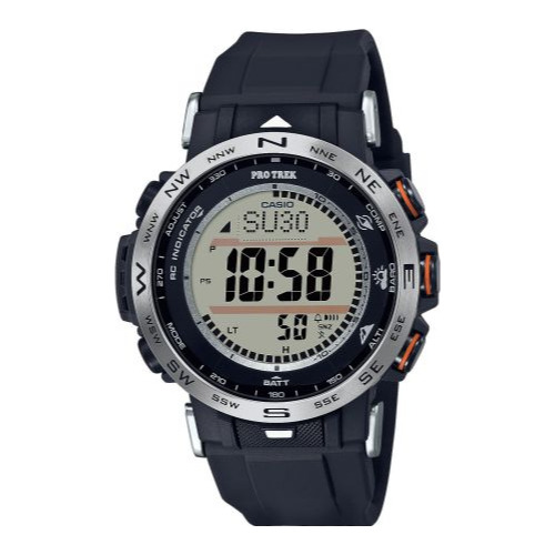 Ceas Barbatesc Casio Pro Trek PRW-30-1AER, Quartz Solar, 45 mm, WR 100m, Cristal Mineral, Carcasa Rasina, Curea Silicon, Rezistența la temperaturi scăzute, Iluminare LED, Negru
