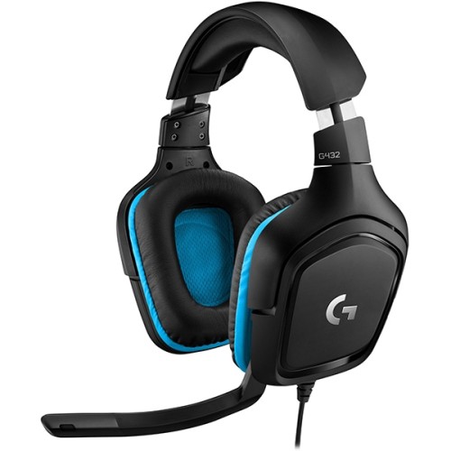 Casti Gaming LOGITECH G432, 7.1 surround, multiplatforma, 3.5mm, negru-albastru
