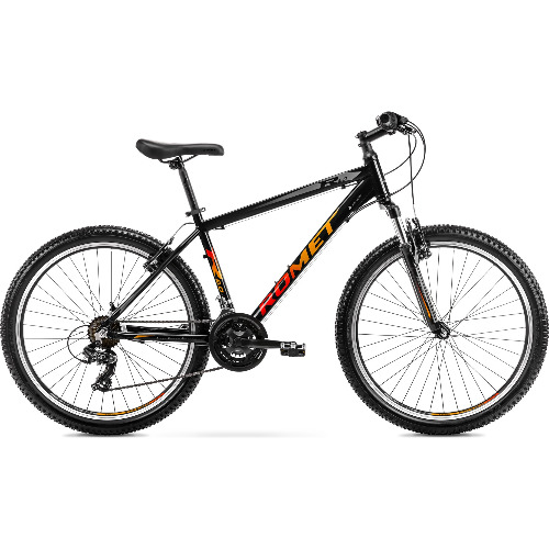 Bicicleta de munte Romet Rambler R6.0, Cadru L, Furca cu suspensie, Roti de 26 inch cu jante duble din aluminiu, Negru/Rosu
