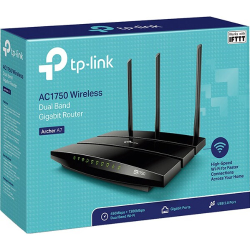 Router Wireless Gigabit TP-LINK Archer A7 AC1750, Dual Band 450 + 1300 Mbps, USB 2.0, negru

