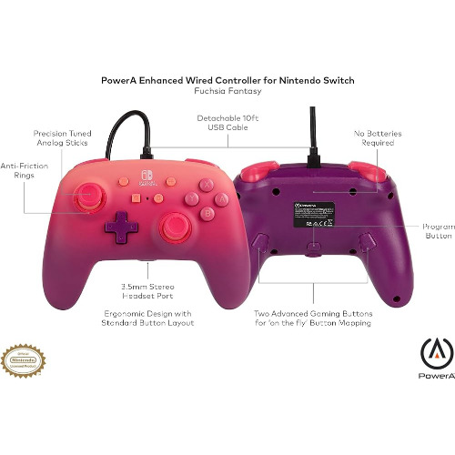 Controller wired PowerA Enhanced, 1518602-01, Fuchsia Fantasy, Compatibil Nintendo Switch
 Controller wired PowerA Enhanced, 1518602-01, Fuchsia Fantasy, Compatibil Nintendo Switch
