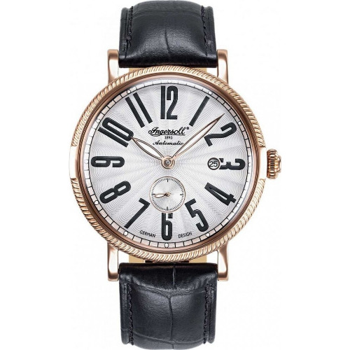 Ceas barbatesc Ingersoll Sambo IN1414RWH, 44 mm, Automatic, Analog, Cristal mineral, 3 ATM, Otel Inoxidabil, Bratara din piele naturala neagra, Rosegold
