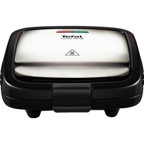 Sandwich-maker Tefal Croc Time SM193D34, 700W, Maner izolat termic, Invelis antiaderent, Sistem blocare, Inox/Negru