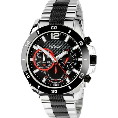 Ceas Barbatesc Sekonda Sport 3420, 45mm, Analog, Cronograf, Quartz, Cristal Mineral, Otel Inoxidabil, 5 ATM, Argintiu-Negru
