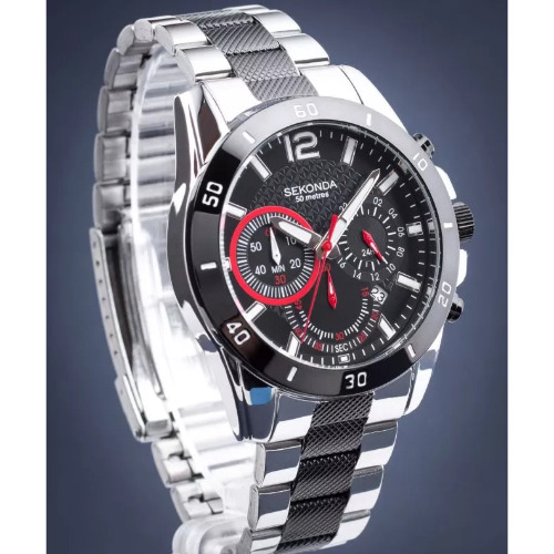 Ceas Barbatesc Sekonda Sport 3420, 45mm, Analog, Cronograf, Quartz, Cristal Mineral, Otel Inoxidabil, 5 ATM, Argintiu-Negru
