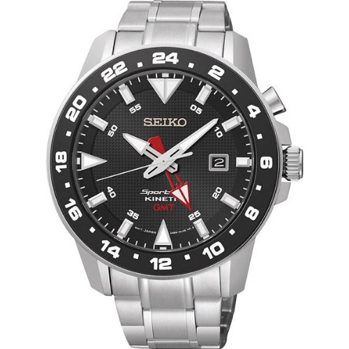 Ceas Barbatesc Seiko Sportura GMT Kinetic SUN015P1, 44mm, Automatic, Sticla Safir, Otel 316L, WR 100m, Negru

