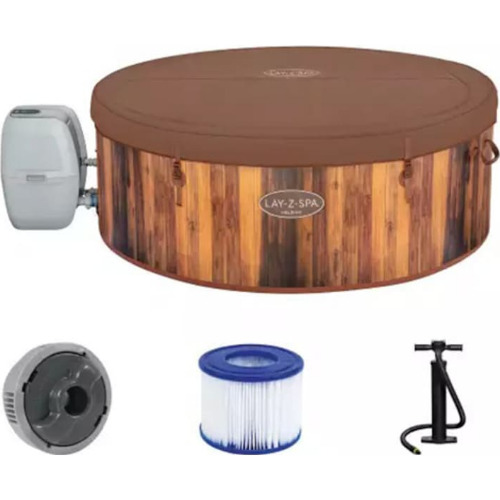 Piscina gonflabila Spa, cu hidromasaj, Bestway 60025 Lay-Z-Spa Helsinki Airjet, exterior / interior, 7 persoane, maro, 180 x 66 cm + Filtre Lavabile, Pastile Brom
