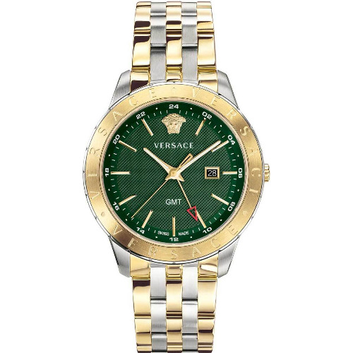 Ceas barbatesc Versace Univers Bicolor GMT Green, VEBK00718, 43mm, Quart, Sticla Safir, Otel inoxidabil, Curea otel inoxidabil, 5ATM, Analog