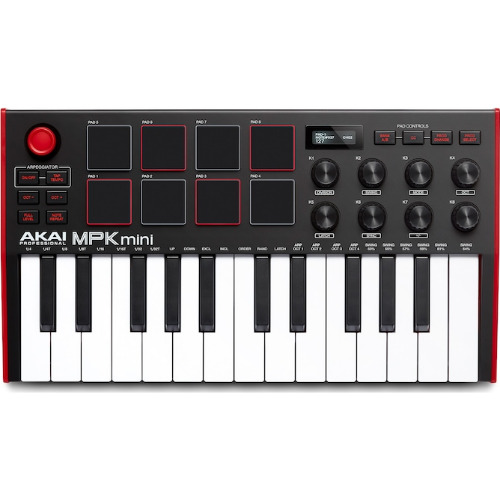 Controler MIDI AKAI MPK Mini MK3, Control Pad, 25 Clape, 8 Paduri, USB 2.0, Negru/Rosu