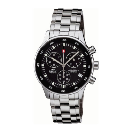 Ceas Barbatesc Swiss Military 17700ST, 41 mm, Cronograf, Quartz, Cristal Safir, Curea Piele Neagra, 5 ATM, Analog, Negru
