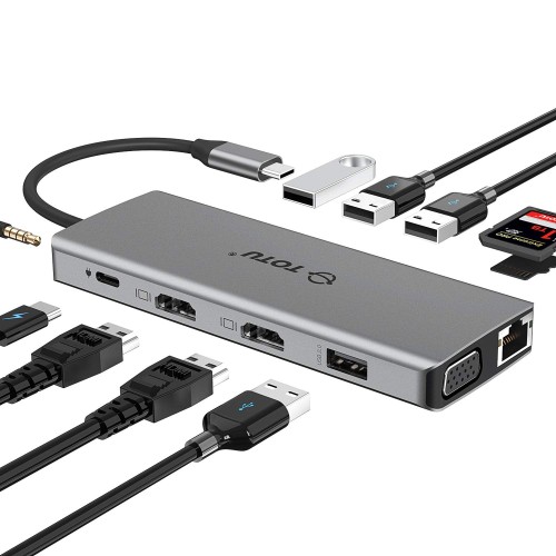 Statie Andocare TOTU TT-DC005, 13 in 1, USB-C, HDMI, VGA, USB 3.0, USB 2.0, Card Reader, Ethernet, Jack 3.5 mm (Produs NOU!)
