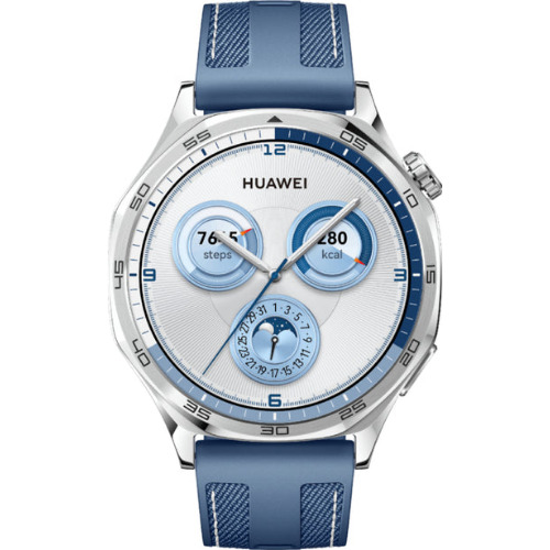 Smartwatch Huawei Watch GT 5, 46mm, Tarnish Stainless Steel Case, GPS, Android/iOS, Blue Woven Strap, VLI-B19
