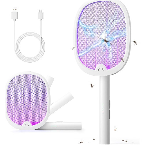 Pachet Doua Palete Electrice pentru Insecte Yissvic WD-9002, Emite Lumina Violet Ce Atrage Insecte, 1800 mAh, Alb
